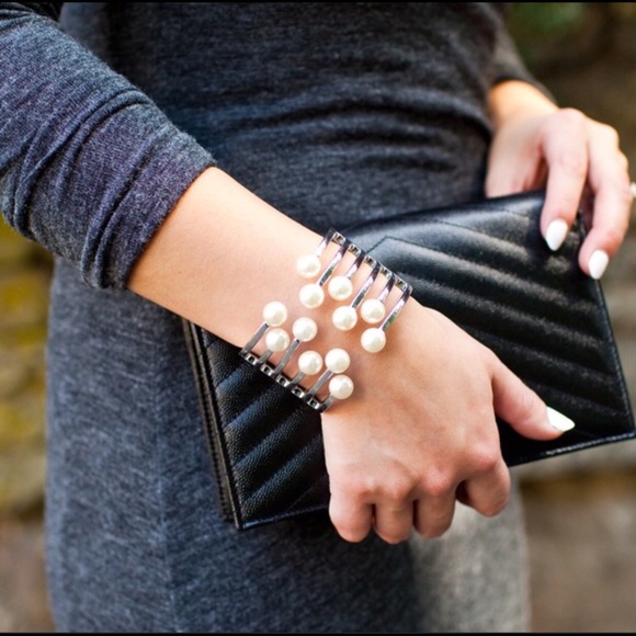 T&J Designs Jewelry - HOST PICK-Silver Cluster Pearl Hinge Cuff Bracelet